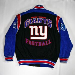 Vintage Y2K New York Giants Spell Out Leather Bomber Jacket - L
